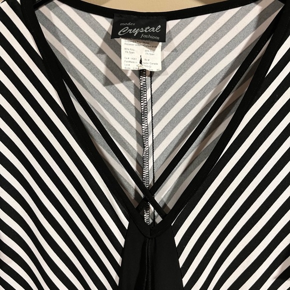 Vintage 70’s Crystal Black White Stripe Open Shoulder Mini Dress XS Flapper Goth - Picture 5 of 6